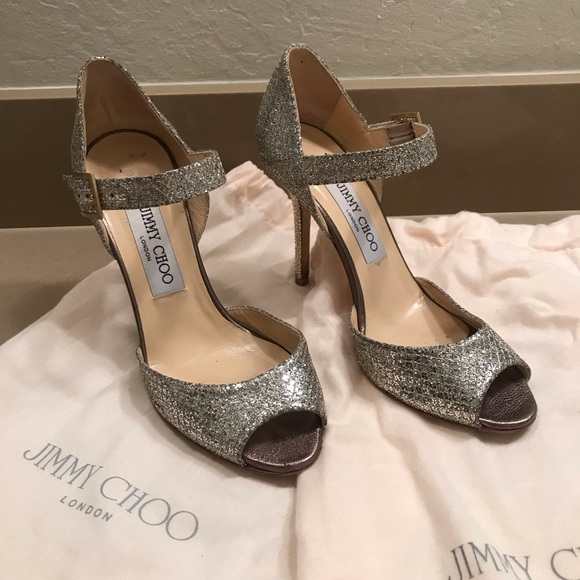 Jimmy Choo Shoes - Jimmy Choo Glitter Peep Toe Ankle Strap size 36.5 Jimmy Choo Shoes - Jimmy Choo Glitter Peep Toe Ankle Strap size 36.5